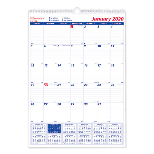 Brownline® Twin-Wirebound Wall Calendar, One Month per Page, 12 x 17, White Sheets, 12-Month (Jan to Dec): 2024 (REDC171102)