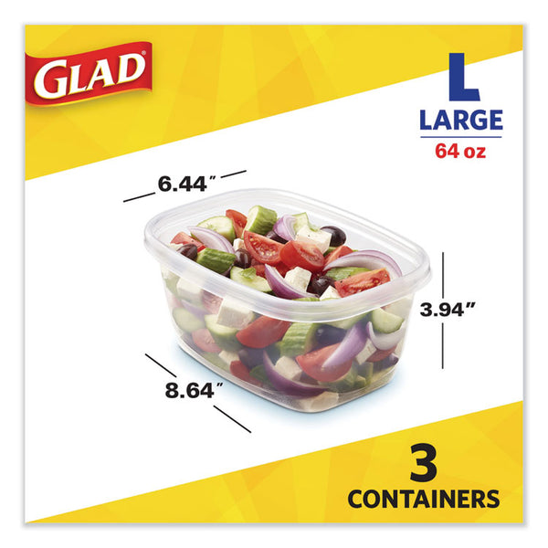 Glad® Deep Dish Food Storage Containers, 64 oz, Plastic, 3/Pack (CLO70045PK)