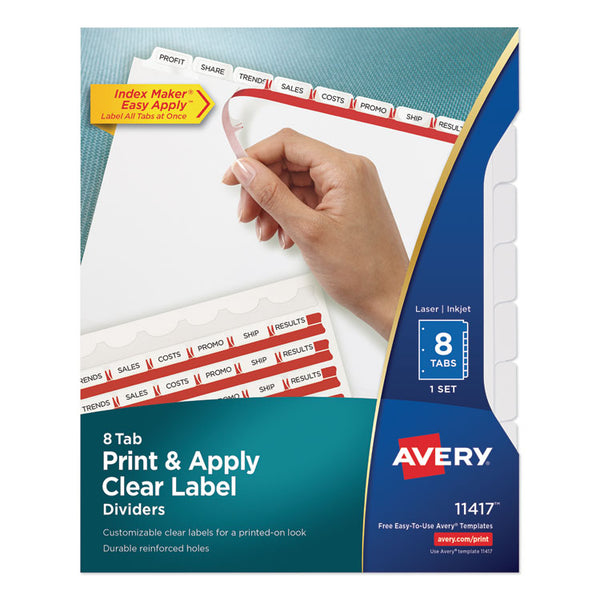 Avery® Print and Apply Index Maker Clear Label Dividers, 8-Tab, 11 x 8.5, White, 1 Set (AVE11417)