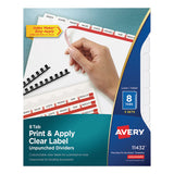 Avery® Print and Apply Index Maker Clear Label Unpunched Dividers, 8-Tab, 11 x 8.5, White, 5 Sets (AVE11432)