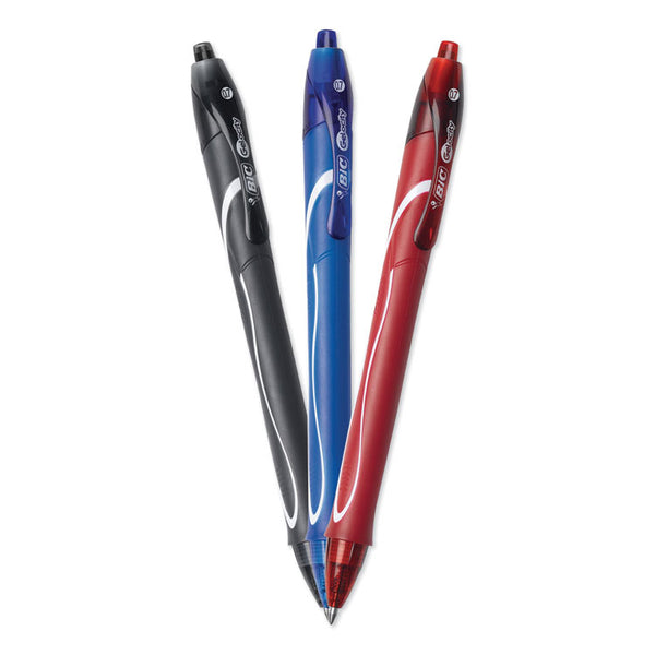BIC® Gel-ocity Quick Dry Gel Pen, Retractable, Fine 0.7 mm, Three Assorted Ink and Barrel Colors, Dozen (BICRGLCG11AST)
