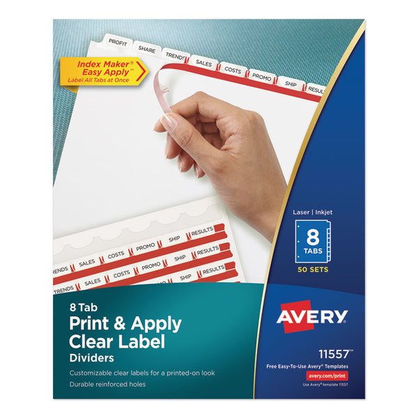 Avery® Print and Apply Index Maker Clear Label Dividers, 8-Tab, 11 x 8.5, White, 50 Sets (AVE11557)