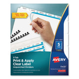 Avery® Print and Apply Index Maker Clear Label Unpunched Dividers, 5-Tab, 11 x 8.5, White, 5 Sets (AVE11431)