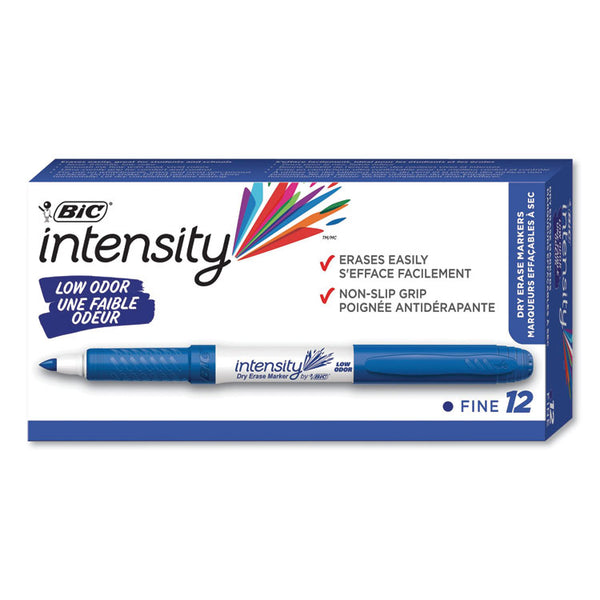 BIC® Intensity Low Odor Fine Point Dry Erase Marker, Fine Bullet Tip, Blue, Dozen (BICGDE11BE)