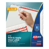 Avery® Print and Apply Index Maker Clear Label Plastic Dividers w/Printable Label Strip, 8-Tab, 11 x 8.5, Frosted Clear Tabs, 5 Sets (AVE12450)