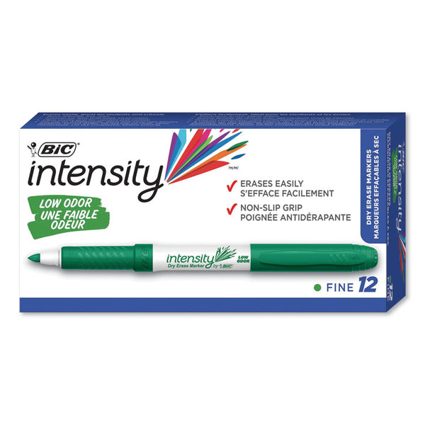 BIC® Intensity Low Odor Fine Point Dry Erase Marker, Fine Bullet Tip, Green, Dozen (BICGDE11GN)