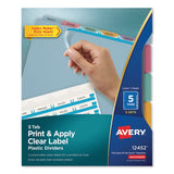 Avery® Print and Apply Index Maker Clear Label Plastic Dividers with Printable Label Strip, 5-Tab, 11 x 8.5, Assorted Tabs, 5 Sets (AVE12452)