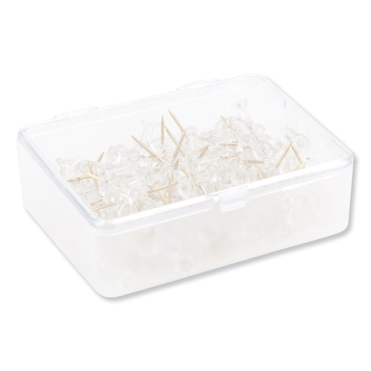U Brands Standard Push Pins, Plastic, Clear, Clear Head/Gold Pin, 0.44", 100/Pack (UBR3087U0624) Pack of 100