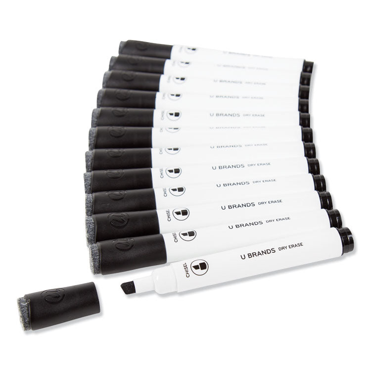 U Brands Chisel Tip Low-Odor Dry-Erase Markers with Erasers, Broad Chisel Tip, Black, Dozen (UBR2925U0112) 1 Dozen