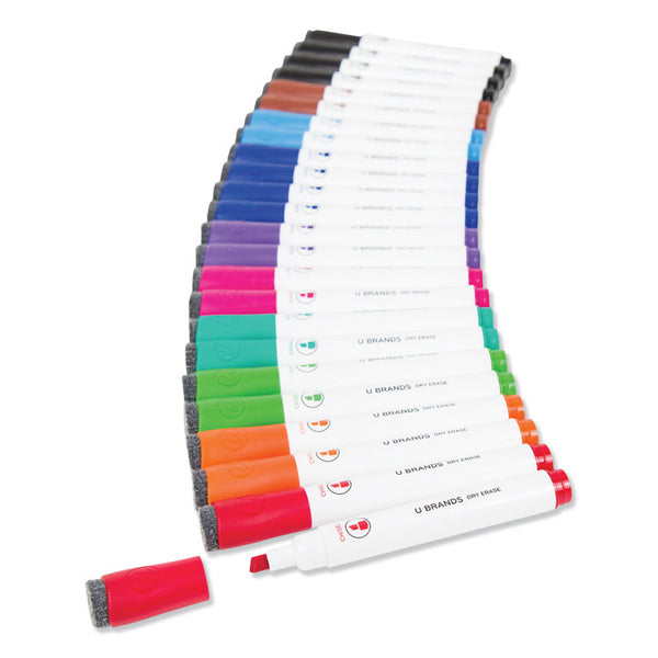 U Brands Chisel Tip Low-Odor Dry-Erase Markers with Erasers, Broad Chisel Tip, Assorted Colors, 24/Pack (UBR2929U0112)