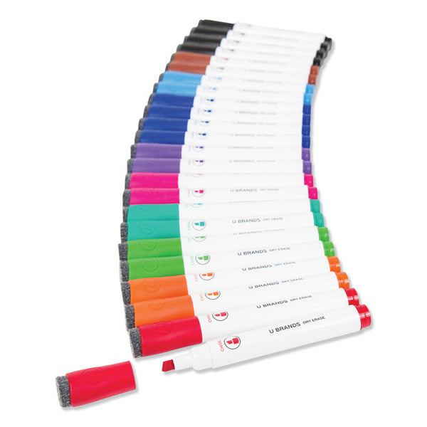 U Brands Chisel Tip Low-Odor Dry-Erase Markers with Erasers, Broad Chisel Tip, Assorted Colors, 24/Pack (UBR2929U0112) Pack of 24