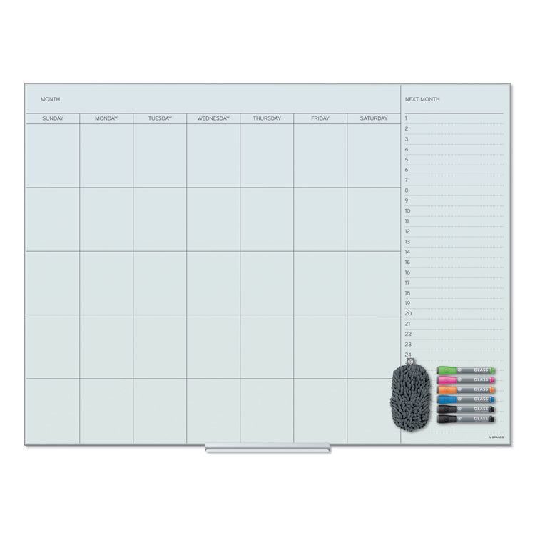 U Brands Floating Glass Dry Erase Undated One Month Calendar, 47 x 35, White (UBR3969U0001) Each
