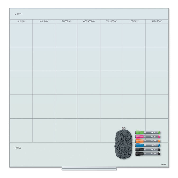 U Brands Floating Glass Dry Erase Undated One Month Calendar, 35 x 35, White (UBR3968U0001) Each