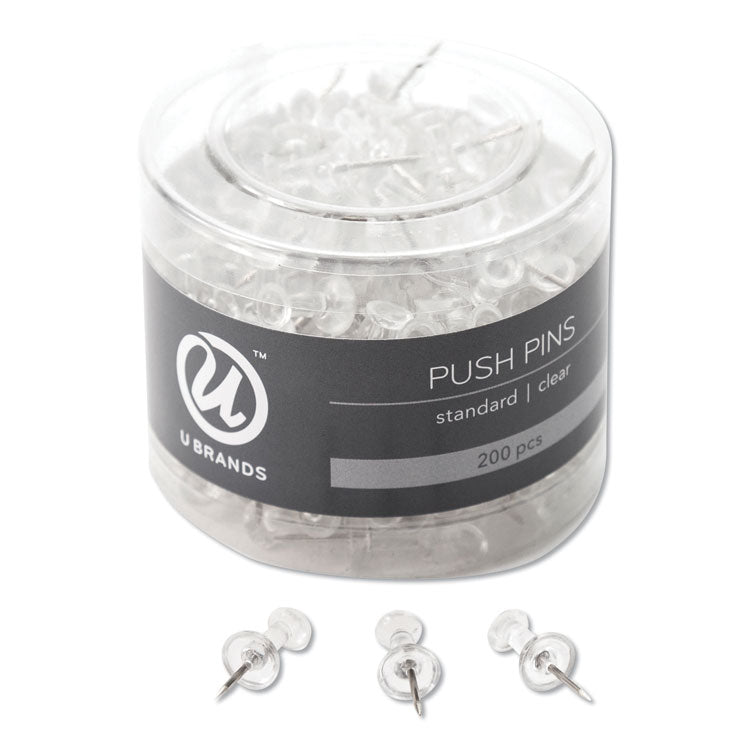 U Brands Standard Push Pins, Plastic, Clear, 0.44", 200/Pack (UBR658U0824) Pack of 200