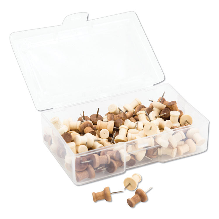 U Brands Fashion Push Pins, Wood, Assorted, 0.38", 100/Pack (UBR3085U0624) Pack of 100