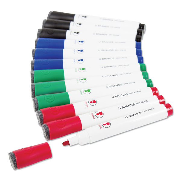 U Brands Chisel Tip Low-Odor Dry-Erase Markers with Erasers, Broad Chisel Tip, Assorted Colors, 12/Pack (UBR3981U0112)