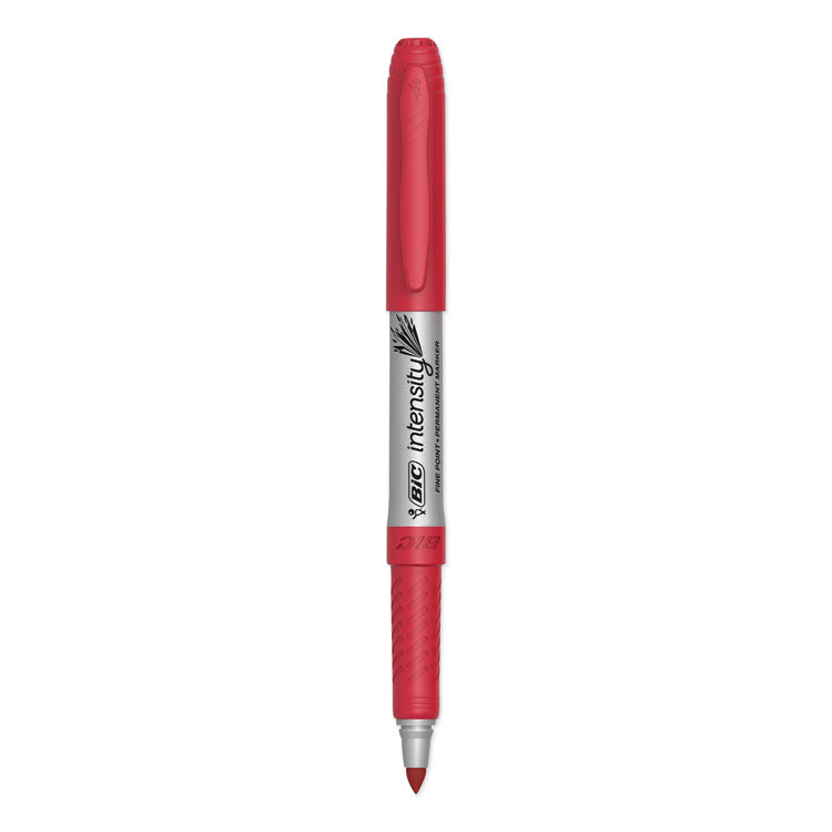 BIC® Intensity Fine Tip Permanent Marker, Fine Bullet Tip, Rambunctious Red, Dozen (BICGPM11RD)