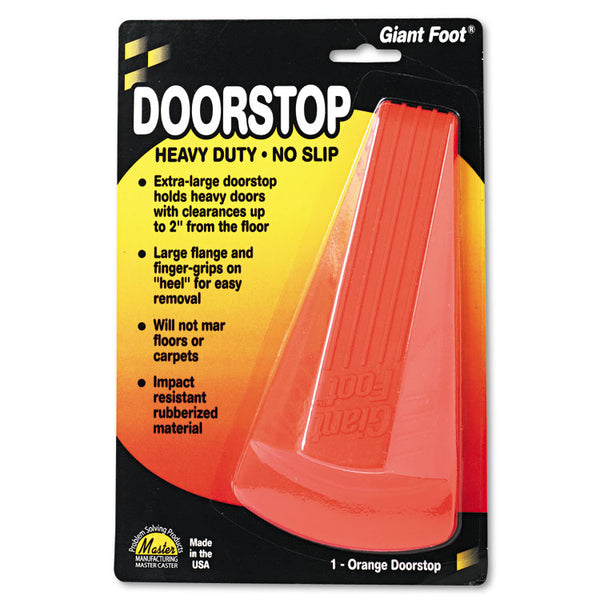 Master Caster® Giant Foot Doorstop, No-Slip Rubber Wedge, 3.5w x 6.75d x 2h, Safety Orange (MAS00965) Each