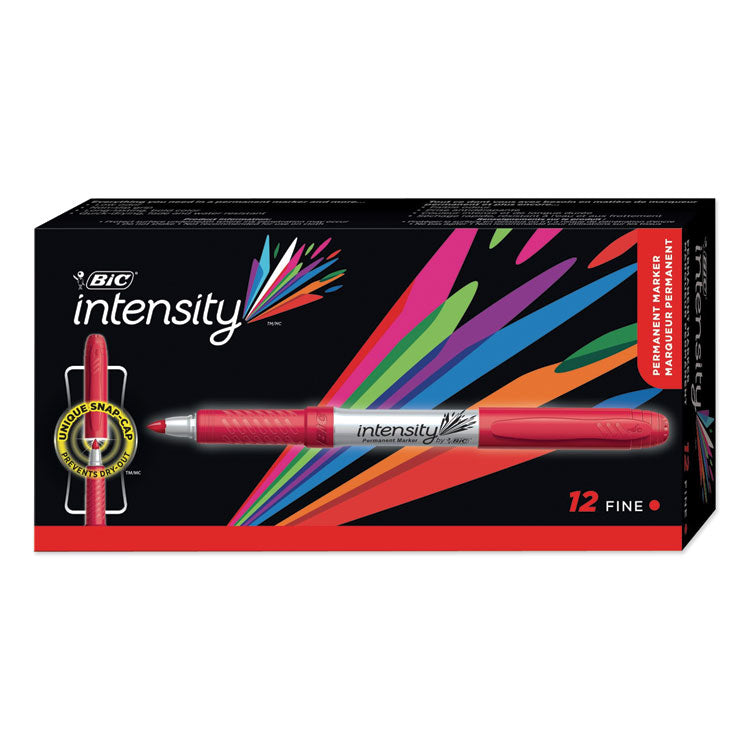 BIC® Intensity Fine Tip Permanent Marker, Fine Bullet Tip, Rambunctious Red, Dozen (BICGPM11RD)