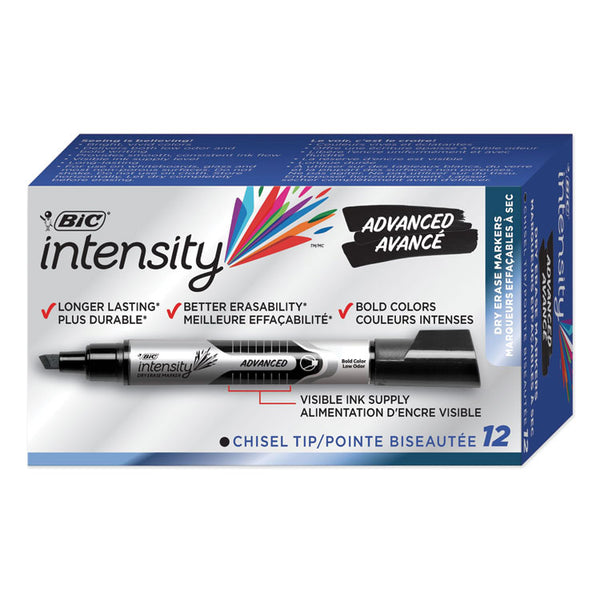 BIC® Intensity Advanced Dry Erase Marker, Tank-Style, Broad Chisel Tip, Black, Dozen (BICGELIT11BK)