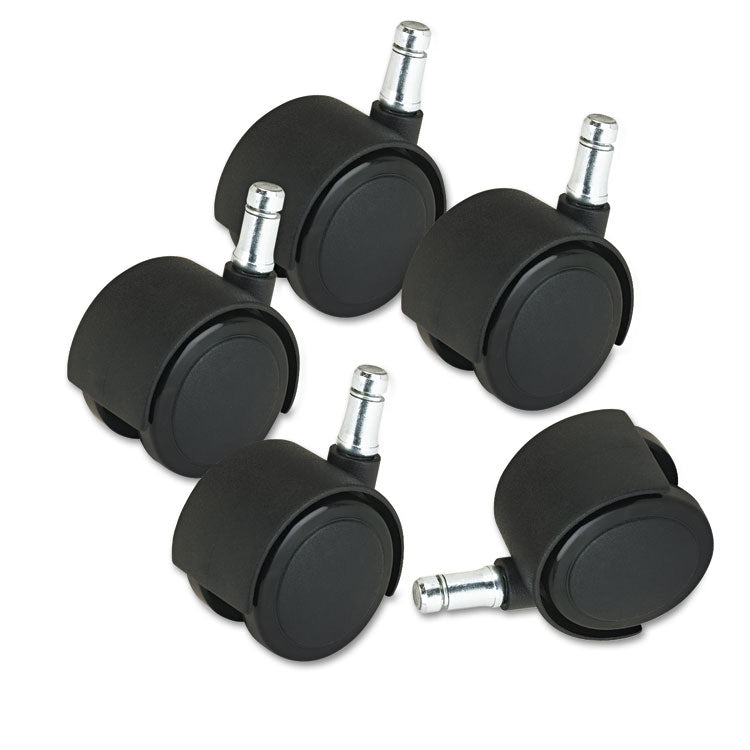 Master Caster® Deluxe Duet Casters, Grip Ring Type B and Type K Stems, 2" Hard Nylon Wheel, Matte Black, 5/Set (MAS23622) Set of 5