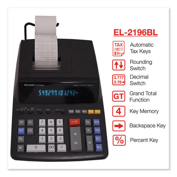 Sharp® EL2196BL Two-Color Printing Calculator, Black/Red Print, 3.7 Lines/Sec (SHREL2196BL) Each