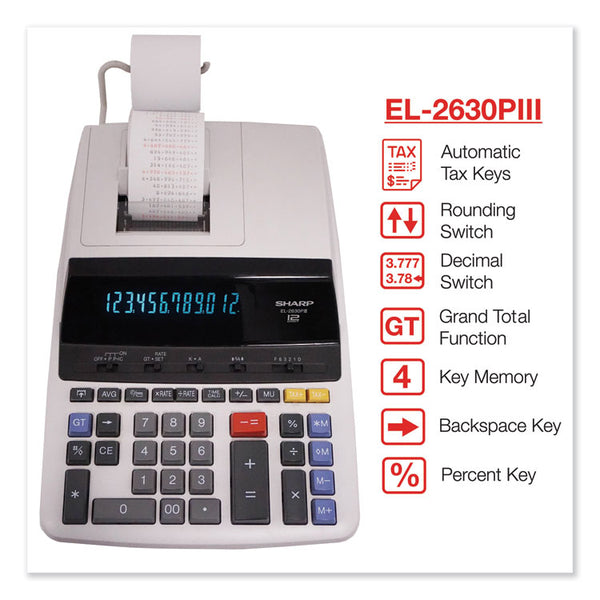 Sharp® EL2630PIII Two-Color Printing Calculator, Black/Red Print, 4.8 Lines/Sec (SHREL2630PIII) Each