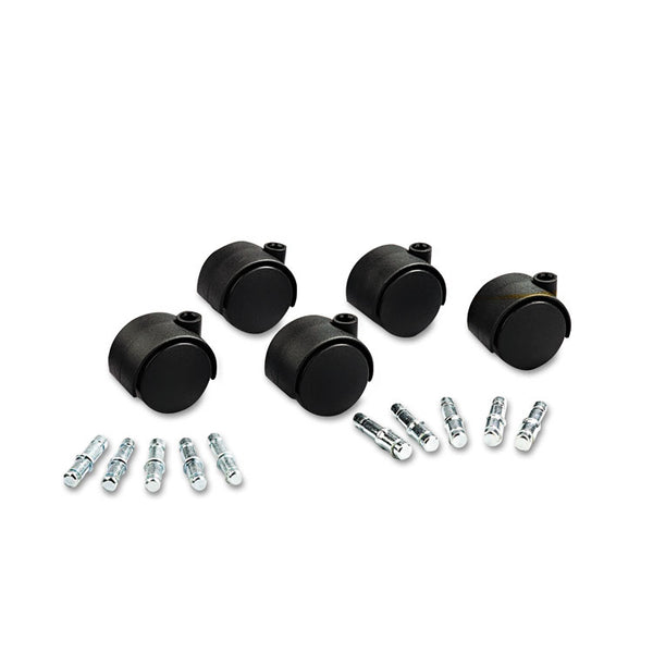 Master Caster® Deluxe Duet Casters, Grip Ring Type B and Type K Stems, 2" Hard Nylon Wheel, Matte Black, 5/Set (MAS23622) Set of 5