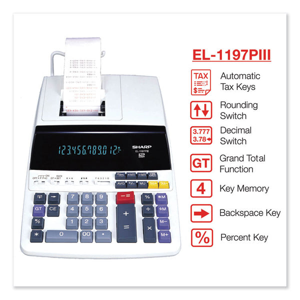 Sharp® EL1197PIII Two-Color Printing Desktop Calculator, Black/Red Print, 4.5 Lines/Sec (SHREL1197PIII) Each