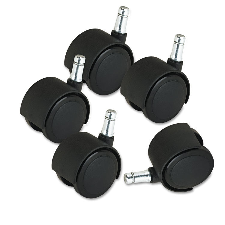Master Caster® Deluxe Duet Casters, Grip Ring Type B and Type K Stems, 2" Soft Polyurethane Wheel, Matte Black, 5/Set (MAS23624) Set of 5