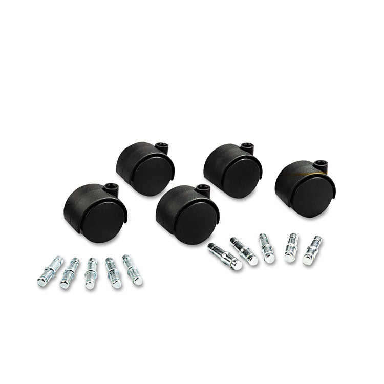 Master Caster® Deluxe Duet Casters, Grip Ring Type B and Type K Stems, 2" Soft Polyurethane Wheel, Matte Black, 5/Set (MAS23624) Set of 5