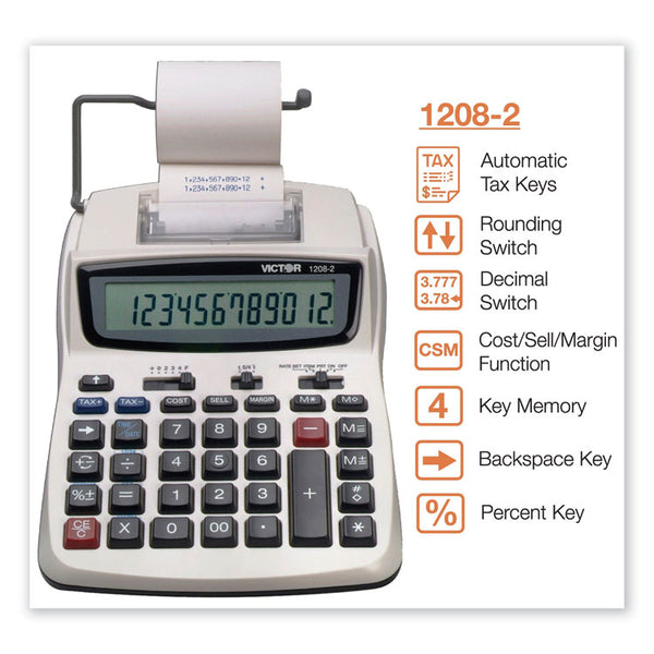 Victor® 1208-2 Two-Color Compact Printing Calculator, Black/Red Print, 2.3 Lines/Sec (VCT12082)