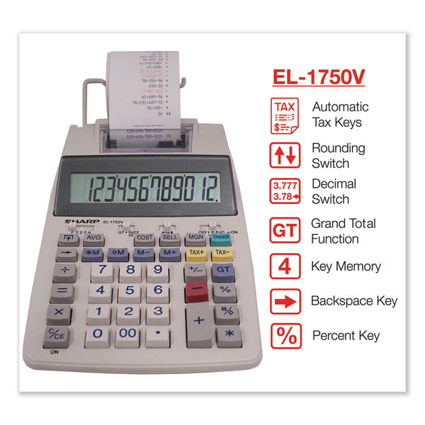 Sharp® EL-1750V Two-Color Printing Calculator, Black/Red Print, 2 Lines/Sec (SHREL1750V) Each