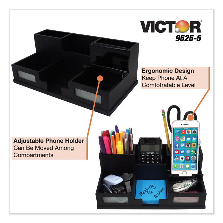 Victor® Midnight Black Desk Organizer with Smartphone Holder, 6 Compartments, Wood, 10.5 x 5.5 x 4 (VCT95255) Each