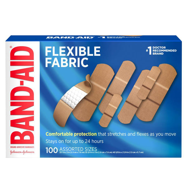 Band-Aid® Flexible Fabric Adhesive Strip (25) 1 X 3 Inch / (35) 3/4 X 3 Inch / (40) 5/8 X 2-1/4 Inch Fabric Rectangle Tan Sterile (1228804_BX) 100/BX