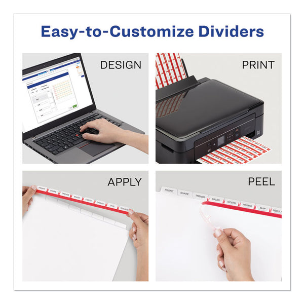 Avery® Print and Apply Index Maker Clear Label Dividers, 8-Tab, Color Tabs, 11 x 8.5, White, Traditional Color Tabs, 5 Sets (AVE11419)