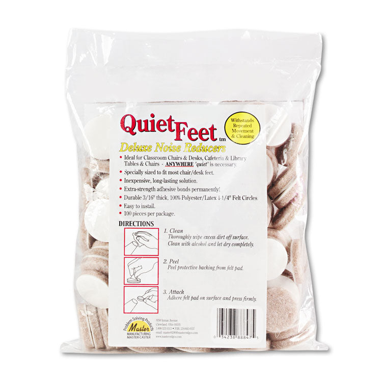 Master Caster® Quiet Feet Deluxe Noise Reducers, 1.25" dia, Circular, Beige, 100/Pack (MAS88847) Pack of 100