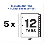 Avery® Print and Apply Index Maker Clear Label Dividers, 12-Tab, Color Tabs, 11 x 8.5, White, 5 Sets (AVE11405)