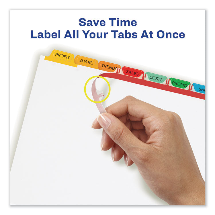 Avery® Print and Apply Index Maker Clear Label Dividers, 8-Tab, Color Tabs, 11 x 8.5, White, Traditional Color Tabs, 5 Sets (AVE11419)