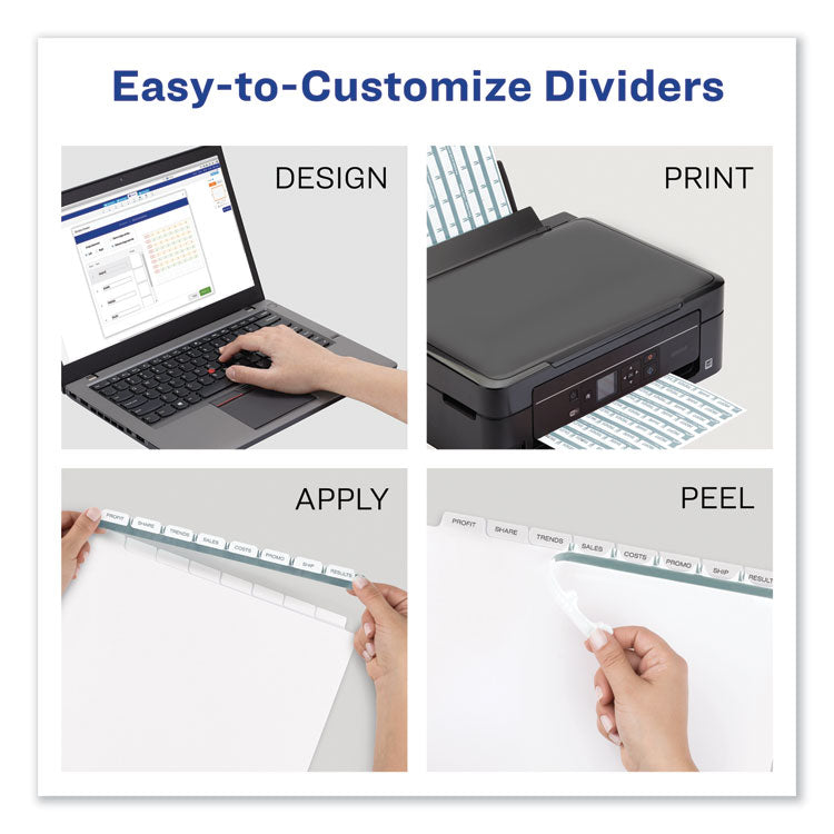 Avery® Print and Apply Index Maker Clear Label Dividers, 12-Tab, Color Tabs, 11 x 8.5, White, 5 Sets (AVE11405)