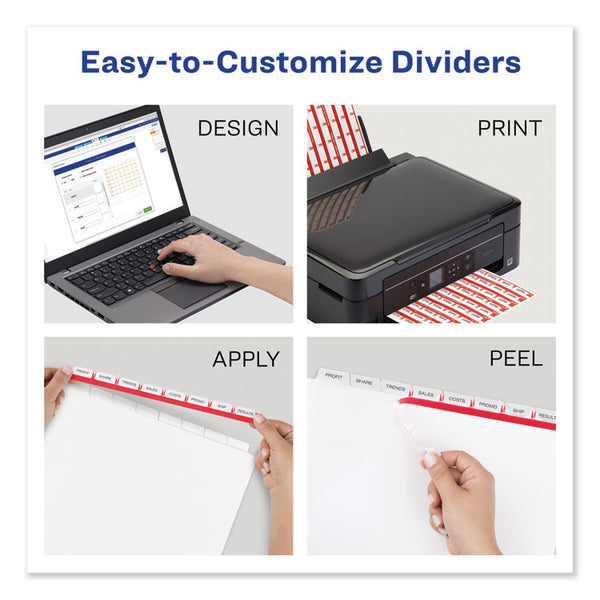 Avery® Print and Apply Index Maker Clear Label Dividers, 8-Tab, Color Tabs, 11 x 8.5, White, Traditional Color Tabs, 25 Sets (AVE11424)