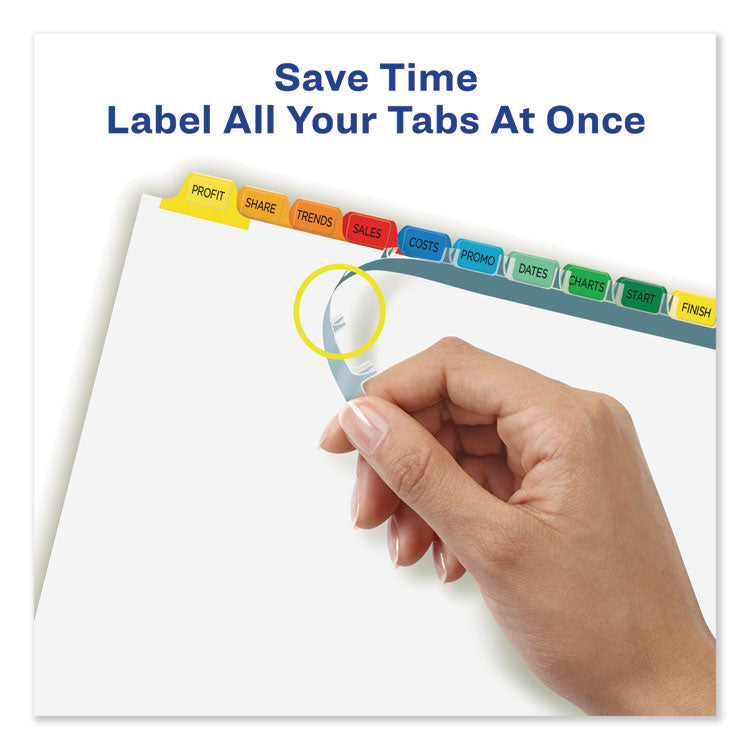 Avery® Print and Apply Index Maker Clear Label Dividers, 12-Tab, Color Tabs, 11 x 8.5, White, 5 Sets (AVE11405)