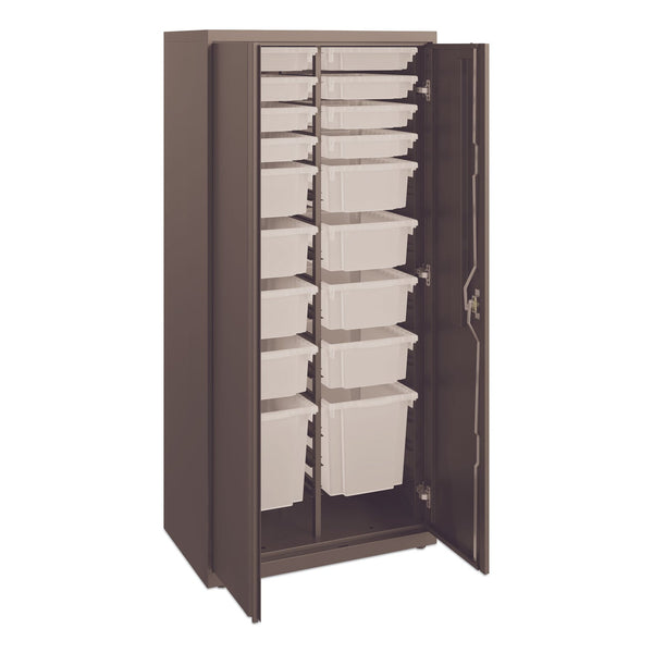 HON® Flagship Storage Cabinet with 8 Small, 8 Medium and 2 Large Bins, 30w x 18d x 64.25h, Charcoal (HONSC186430LGS)