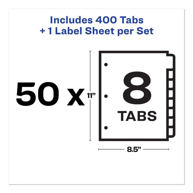 Avery® Print and Apply Index Maker Clear Label Dividers, 8-Tab, 11 x 8.5, White, 50 Sets (AVE11557)