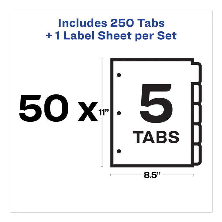 Avery® Print and Apply Index Maker Clear Label Dividers, 5-Tab, White Tabs, 11 x 8.5, White, 50 Sets (AVE11556)