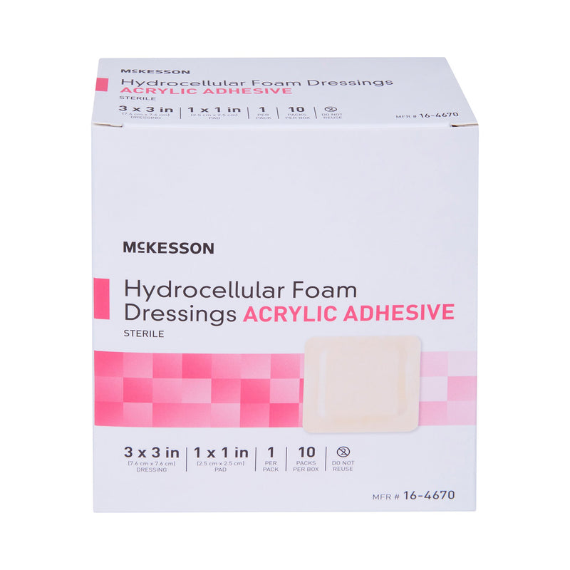 McKesson Foam Dressing 3 X 3 Inch With Border Film Backing Acrylic Adhesive Square Sterile (1138279_CS) 100/CS
