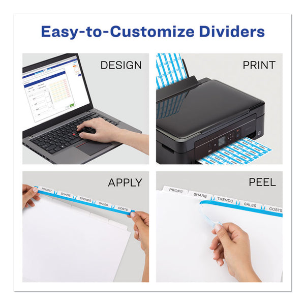 Avery® Print and Apply Index Maker Clear Label Dividers, Extra Wide Tab, 5-Tab, White Tabs, 11.25 x 9.25, White, 5 Sets (AVE11440)