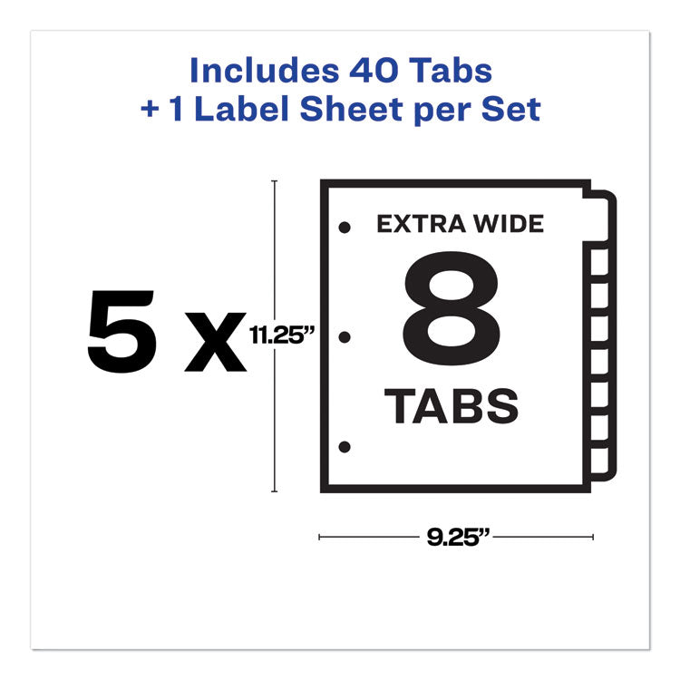 Avery® Print and Apply Index Maker Clear Label Dividers, Extra Wide Tabs, 8-Tab, 11.25 x 9.25, White, 5 Sets (AVE11441)