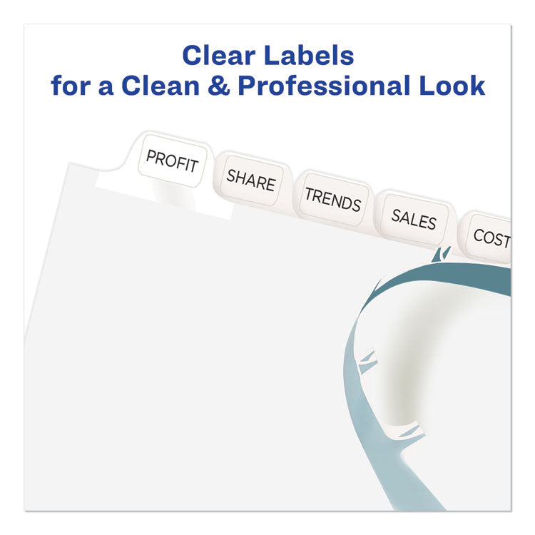 Avery® Print and Apply Index Maker Clear Label Dividers, 12-Tab, White Tabs, 11 x 8.5, White, 5 Sets (AVE11429)