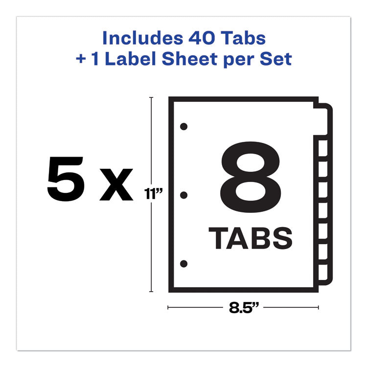 Avery® Print and Apply Index Maker Clear Label Plastic Dividers with Printable Label Strip, 8-Tab, 11 x 8.5, Assorted Tabs, 5 Sets (AVE12433)